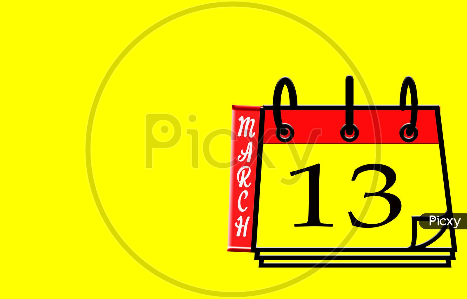 March 13, Calendar On Yellow Background