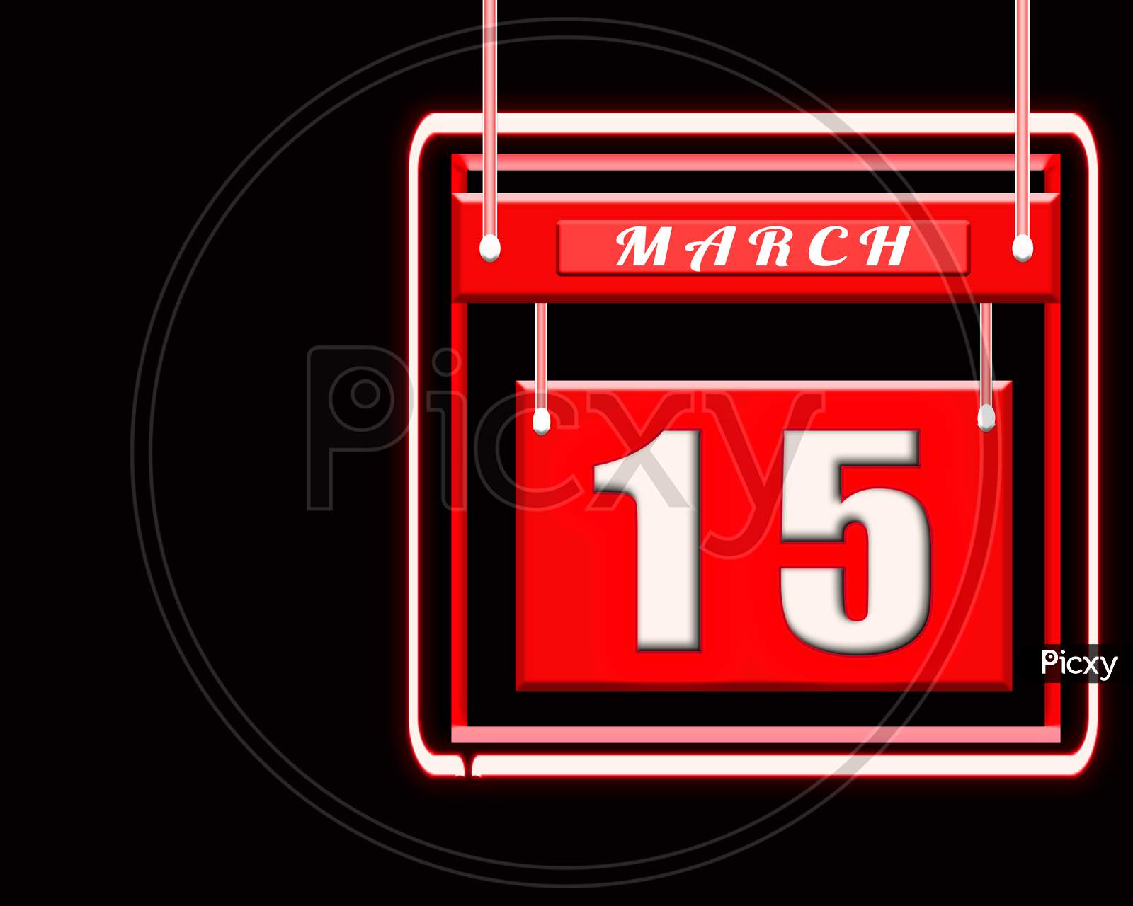 15 March, Red Calendar On Black Backgrand