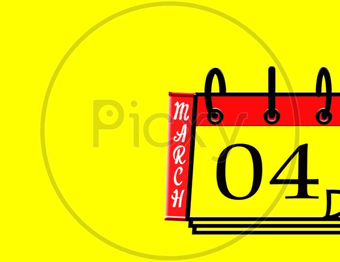 March 04, Calendar On Yellow Background