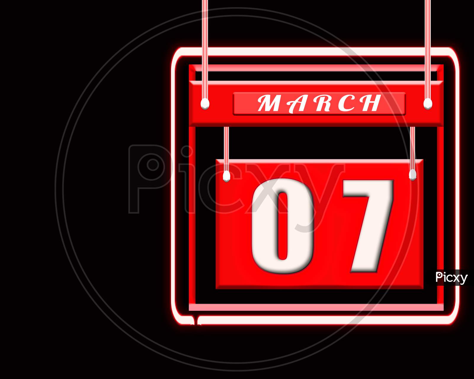 7 March, Red Calendar On Black Backgrand