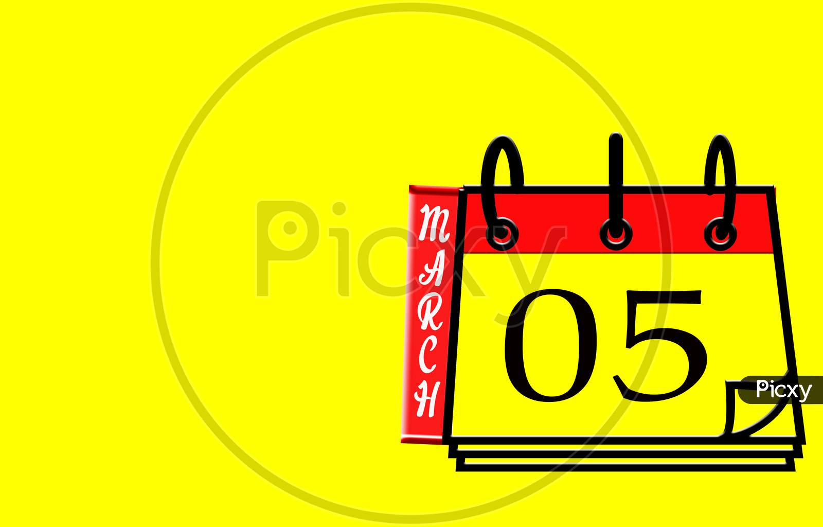 March 05, Calendar On Yellow Background