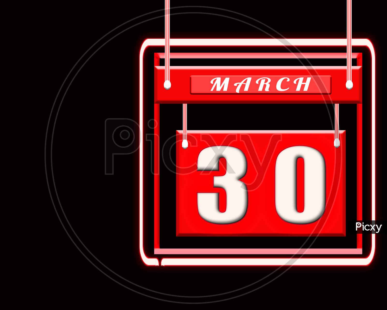 30 March, Red Calendar On Black Backgrand