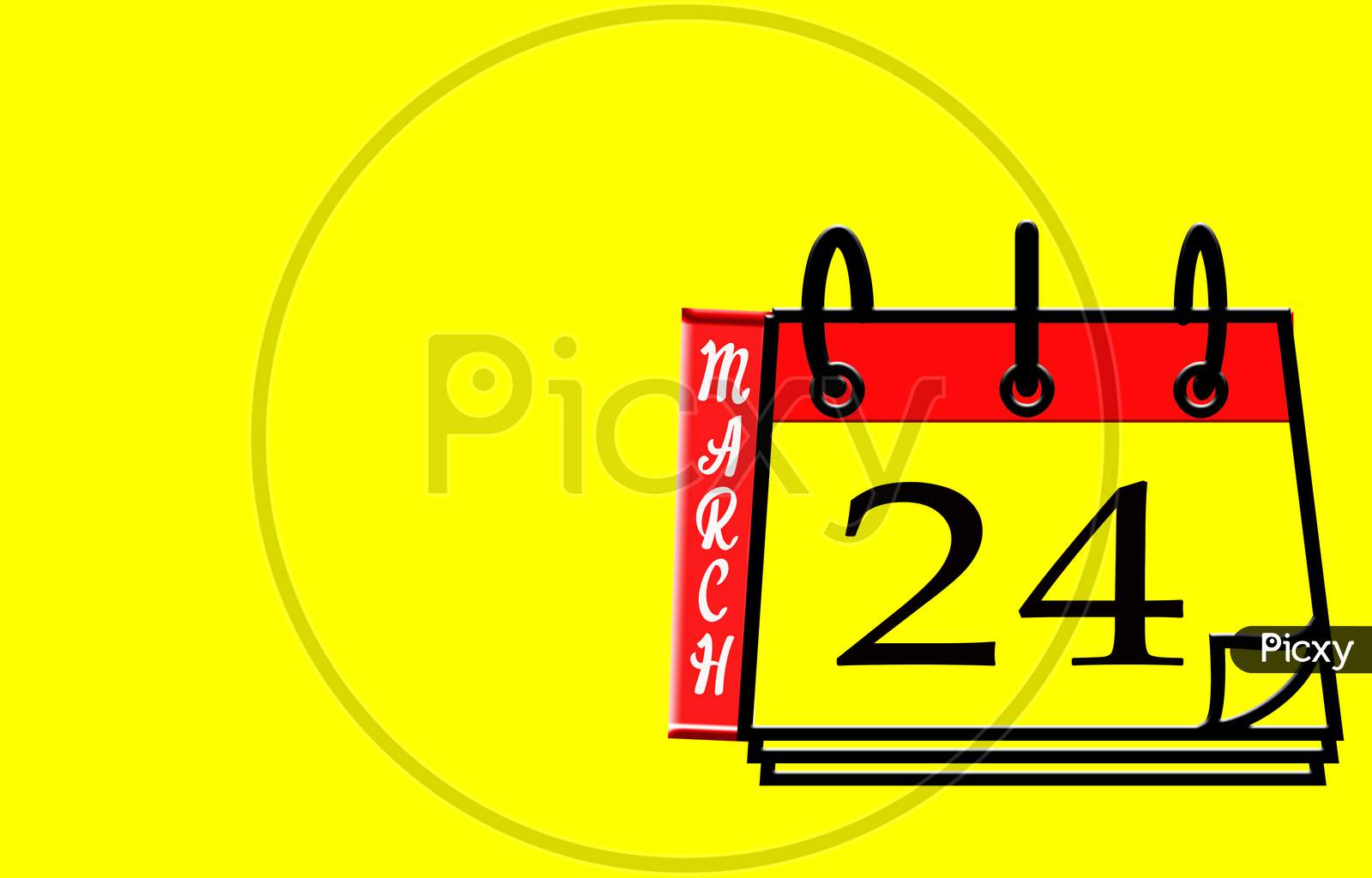 March 24, Calendar On Yellow Background