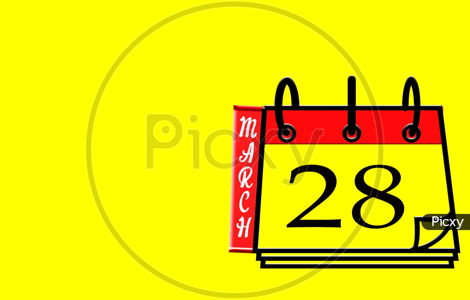 March 28, Calendar On Yellow Background