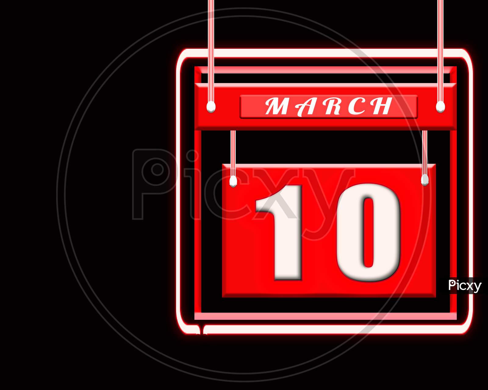 10 March, Red Calendar On Black Backgrand