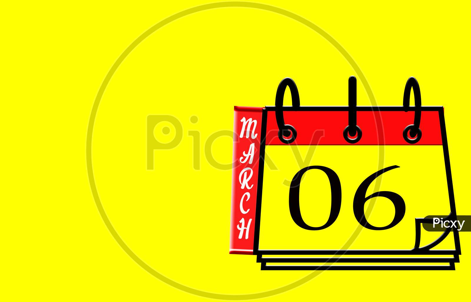 March 06, Calendar On Yellow Background