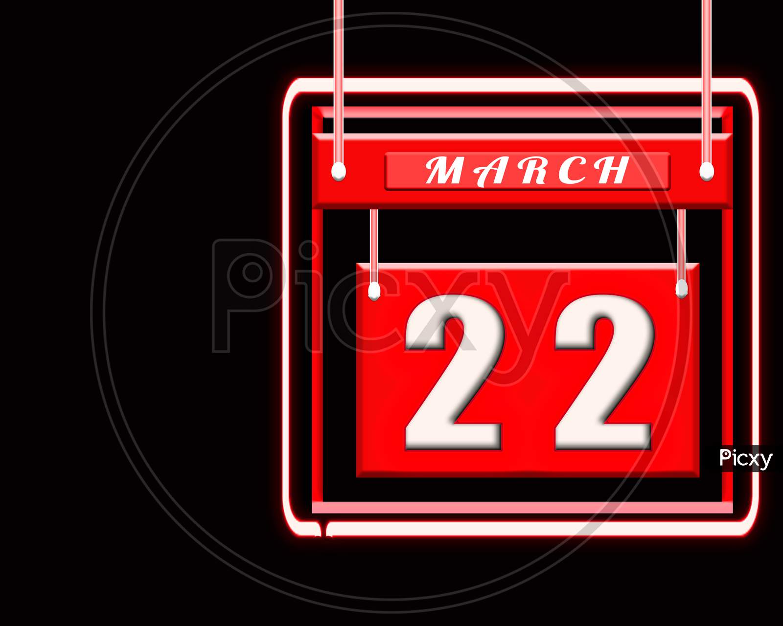 22 March, Red Calendar On Black Backgrand