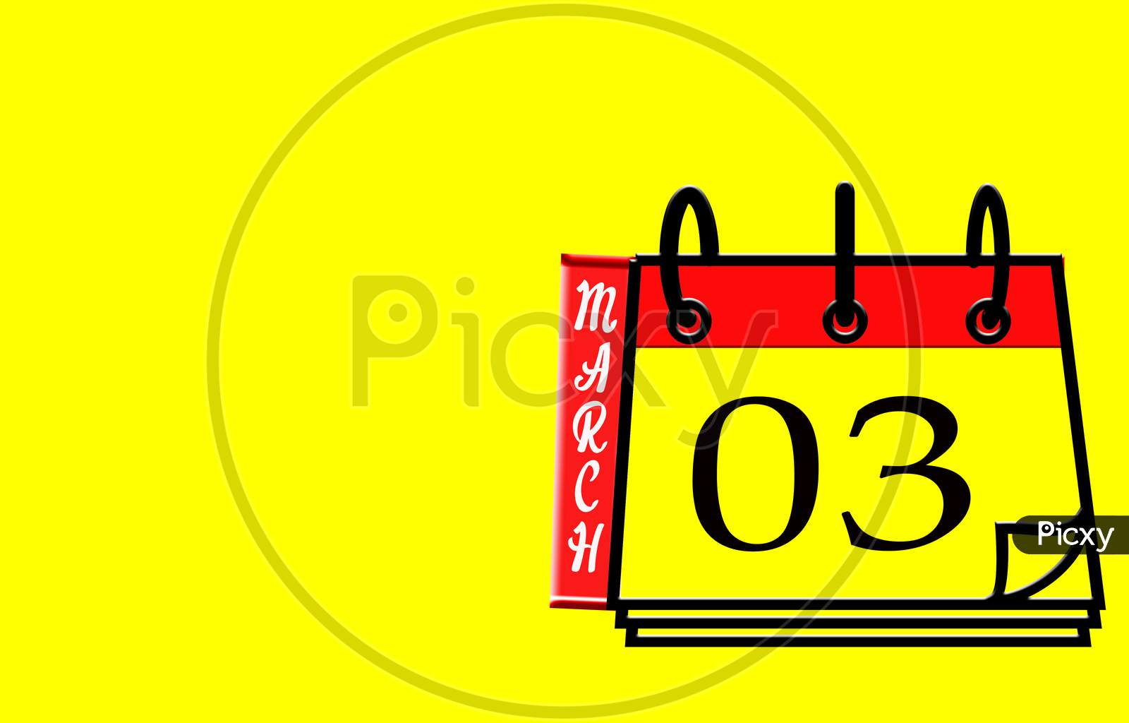 March 03, Calendar On Yellow Background