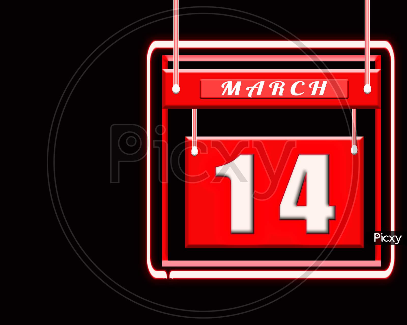 14 March, Red Calendar On Black Backgrand