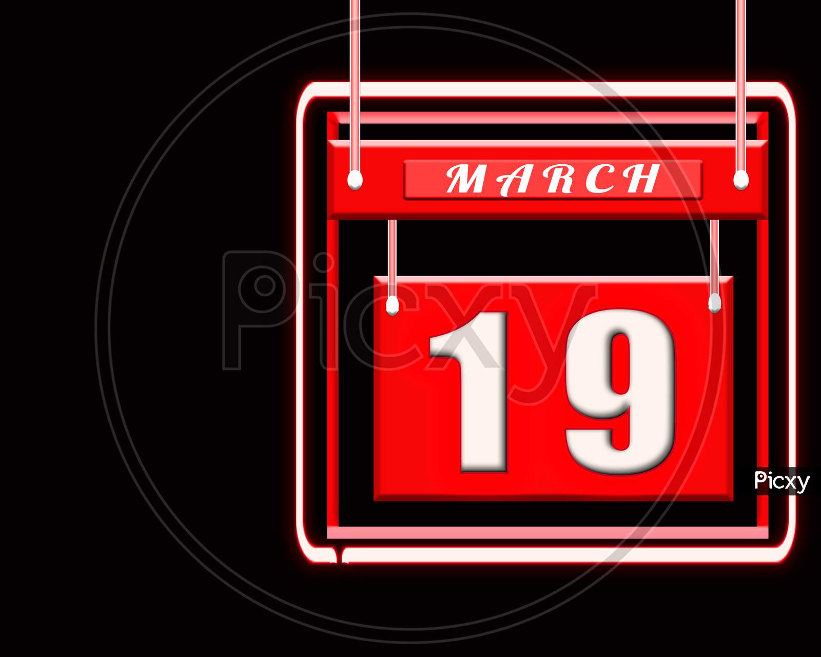 19 March, Red Calendar On Black Backgrand