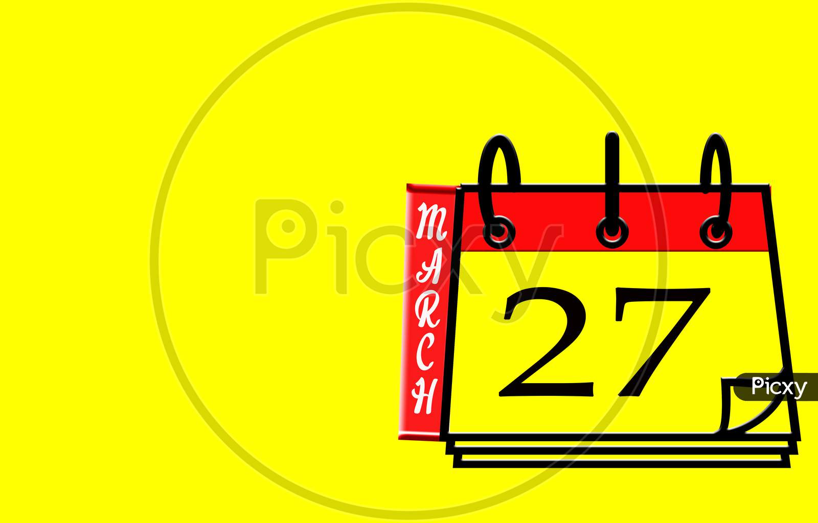 March 27, Calendar On Yellow Background