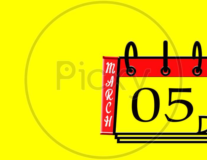 March 05, Calendar On Yellow Background