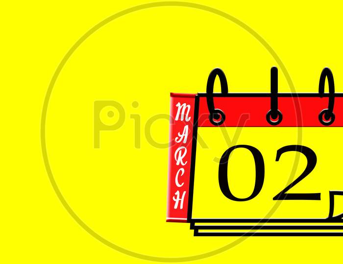 March 02, Calendar On Yellow Background