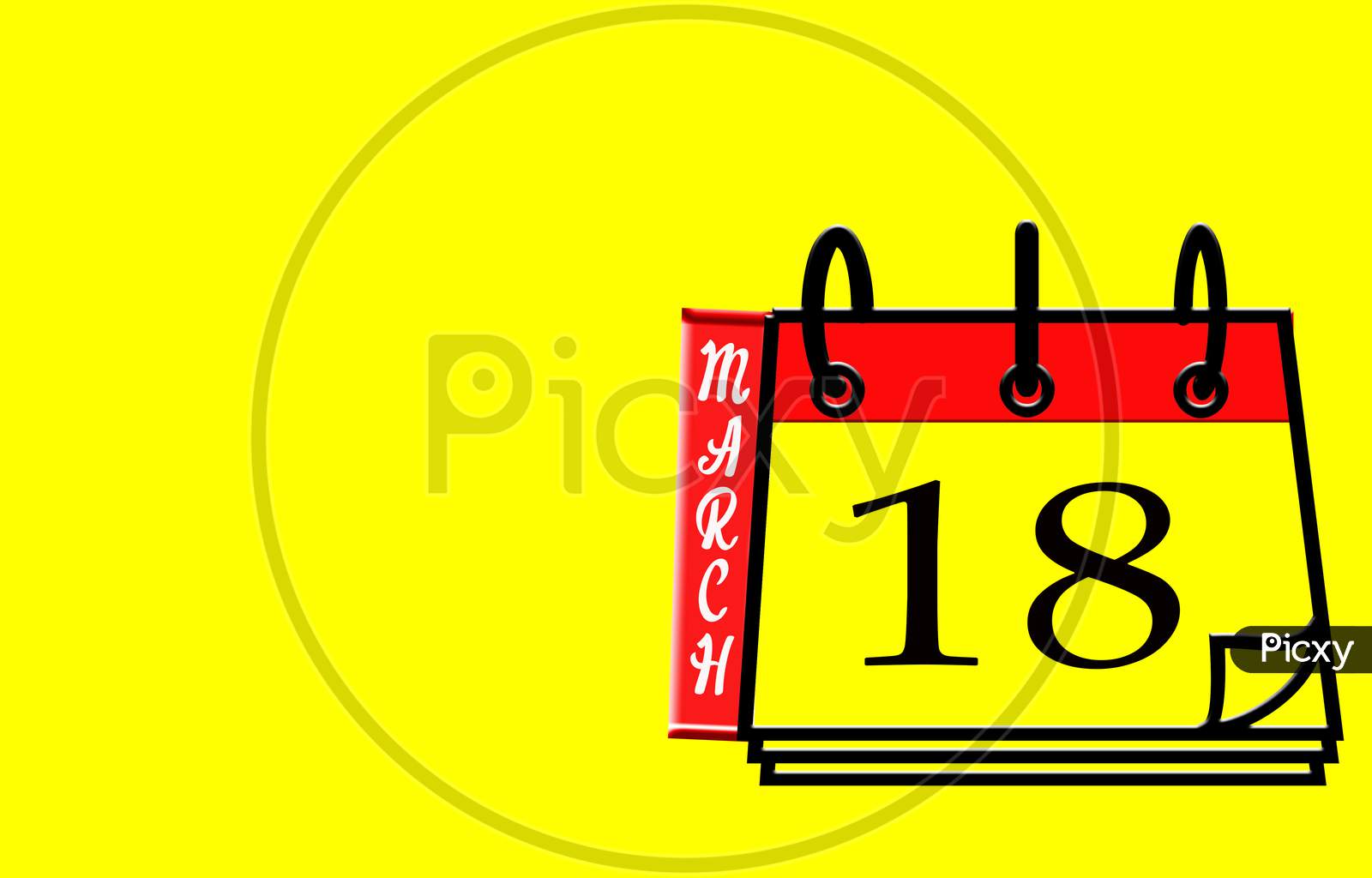 March 18, Calendar On Yellow Background