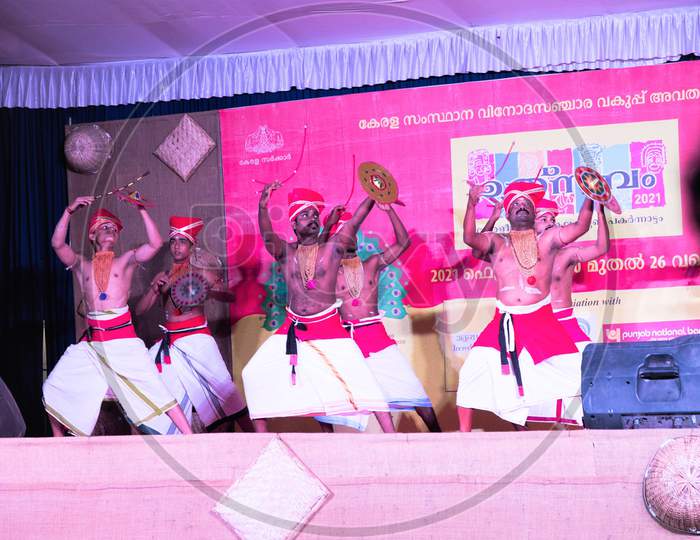 Kochi ,India-23 February 2021 ambalapuzha velakali performs during the annual Utsavam festival on stages of Kerala