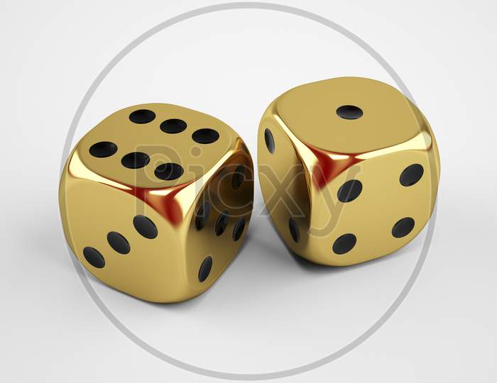 Gold Game Dice Cubes isolated on white background