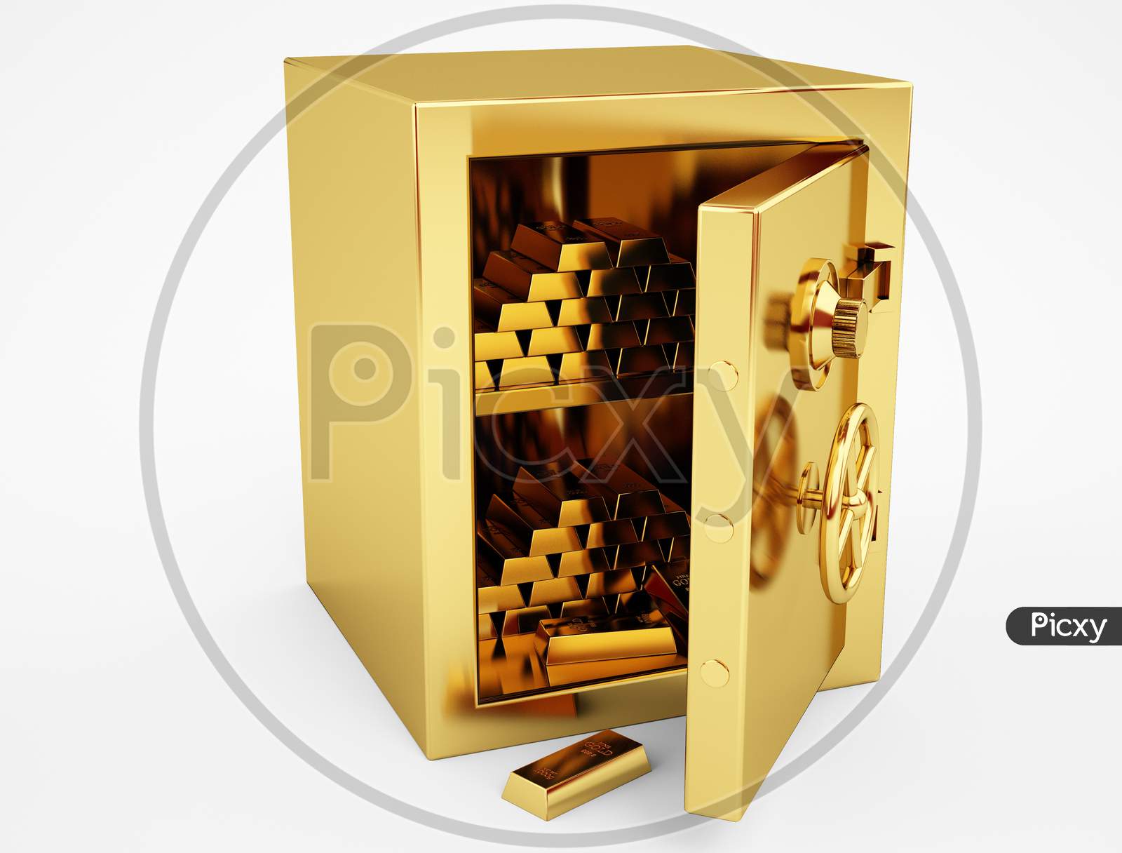 3d rendering Gold bars with locker