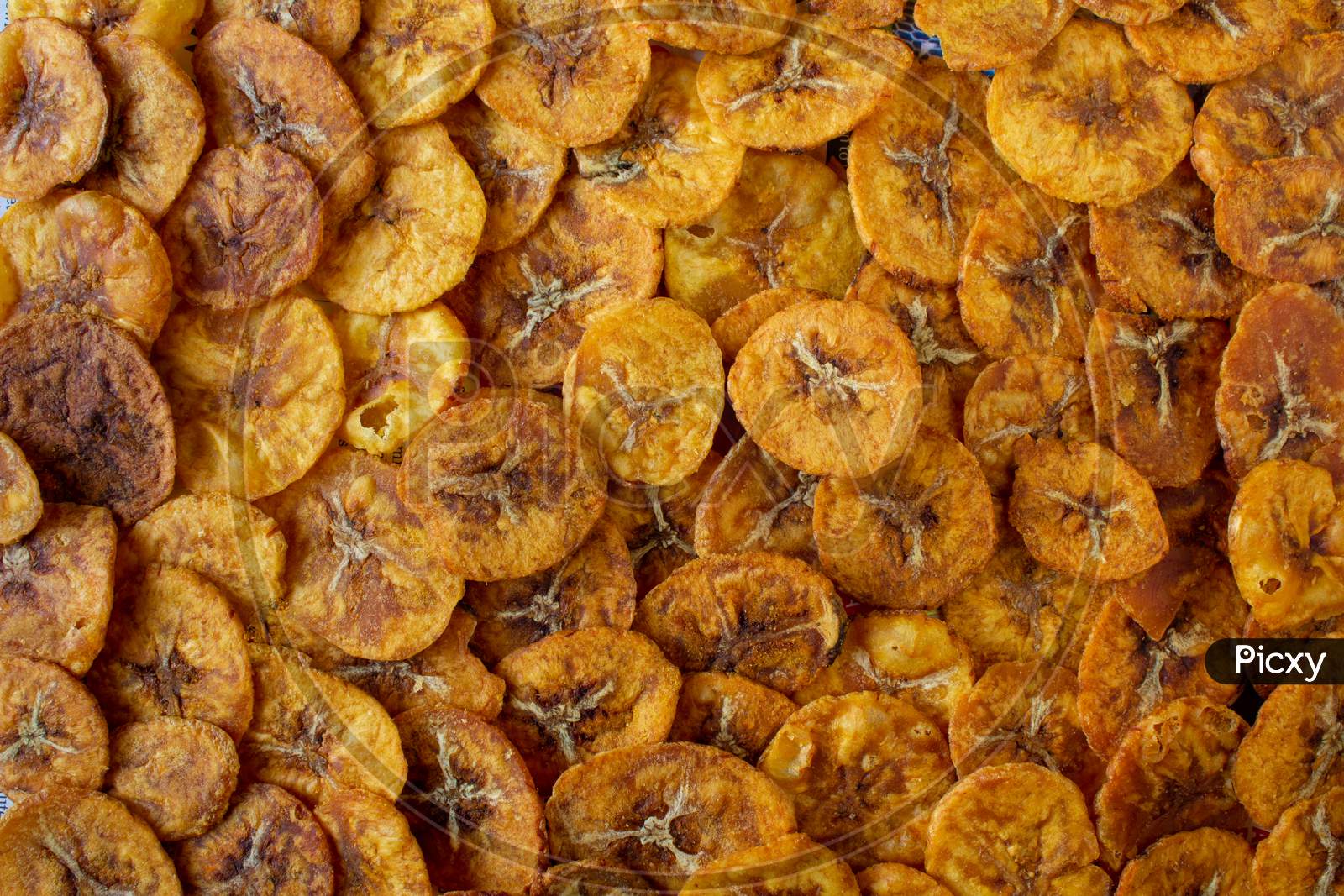 View Of Crispy Sweet Banana Chips. Common Indian Savory Item