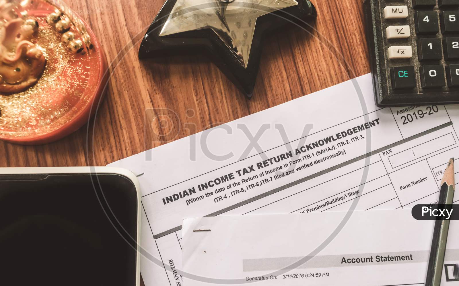 Close Up Of Indian Income Tax Return Form Itr-2 Return Form Is On The Table Next To A Pen, Calculator And A Home Mortgage Loan Application Form Placed On The Desk. Financial Business Concept.