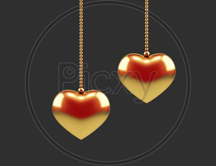 Golden heart pendant on grey background