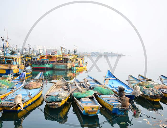 Fishing boats or Trawler are standing on the port of Vizag