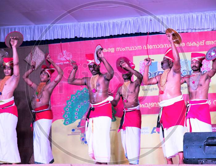 Kochi ,India-23 February 2021 ambalapuzha velakali performs during the annual Utsavam festival on stages of Kerala