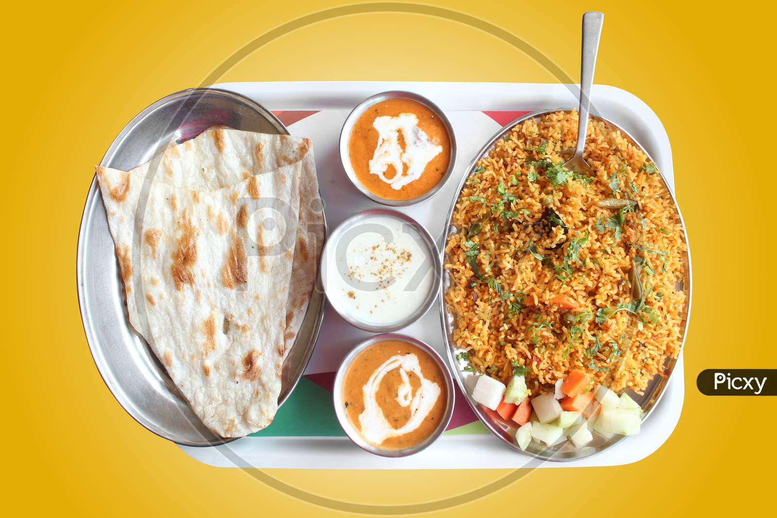 Indian Biryani, Butter Naan With Spicy Curry