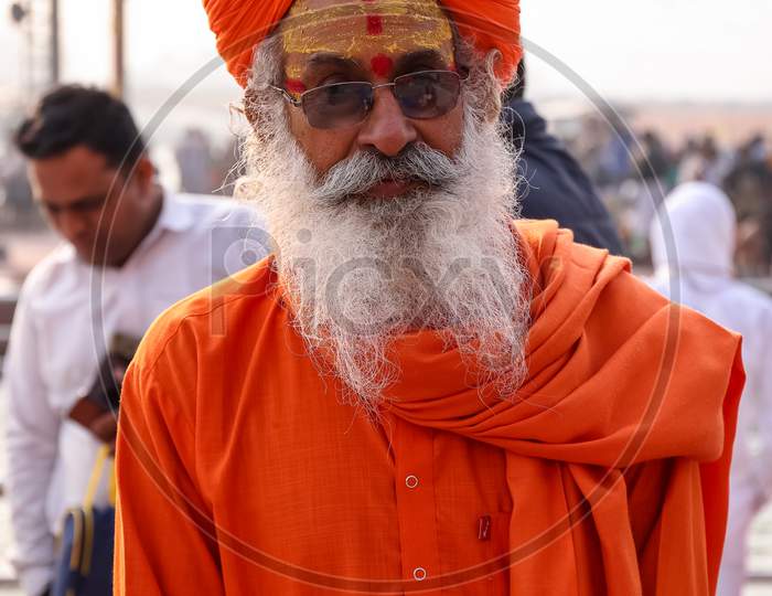 Portrait of Indian Sadhu participating in Maha Kumbh in Haridwar