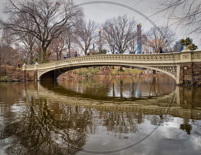 The bow bridge in central park, New York city daylight view