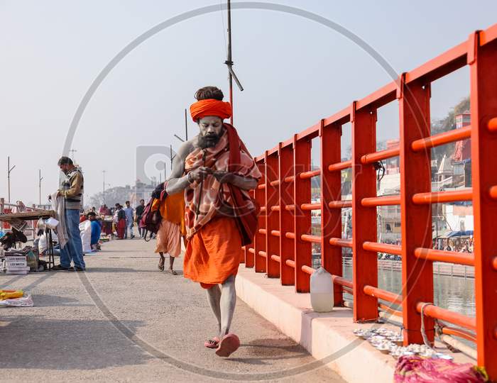 Portrait of Indian Sadhu participating in Maha Kumbh in Haridwar