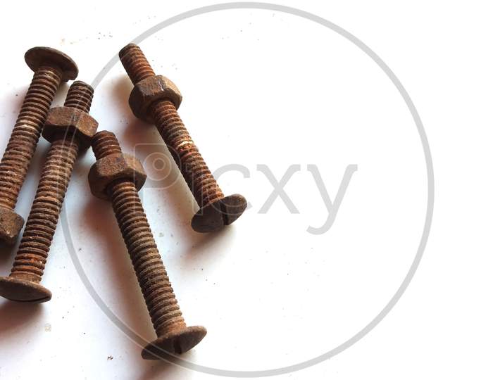 old metal rust iron nut and bolts