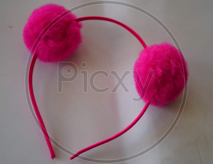 Pink Fancy Circular Hair Band Isolated On White Background. Fashionable Hairstyle Accessories With Elastic Fibre.