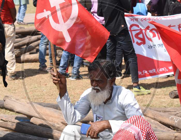 Left Supporters holding Red communist flags crowd the Kolkata Maidan as the united opposition in west bengal gears for historic mega rally ahead of west bengal elections