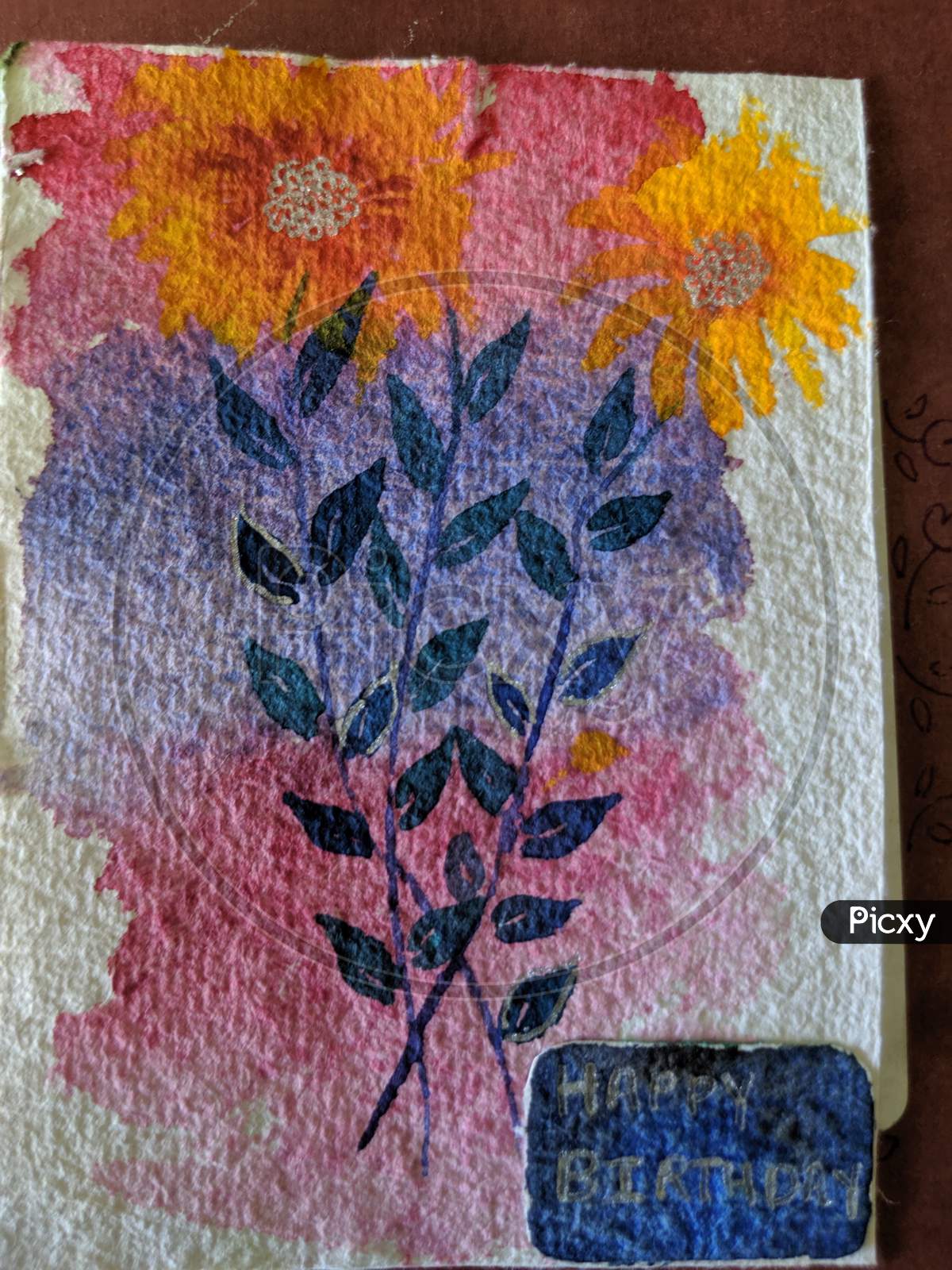 creative art.Water colour art on canvas. painting of flowers.