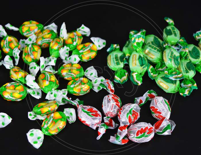 Image of A bunch of delicious sucking sweets, candies like: barberry ...