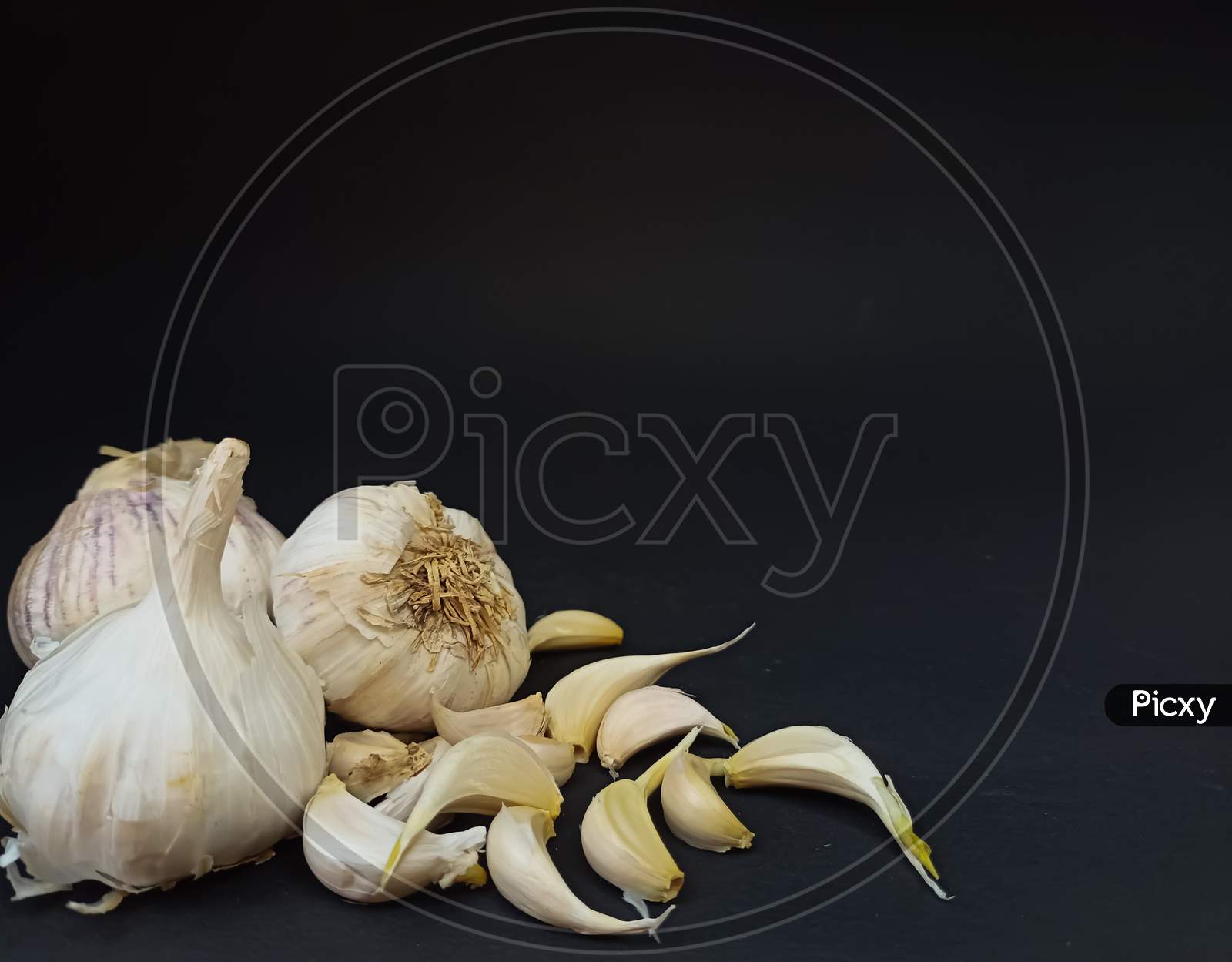 garlic on black background