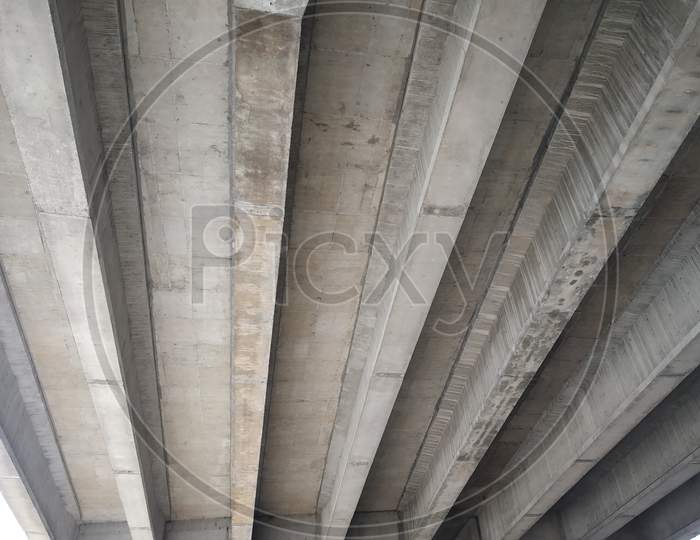 Down view of a concrete fly over or over bridge near Bagdogra, West Bengal, India