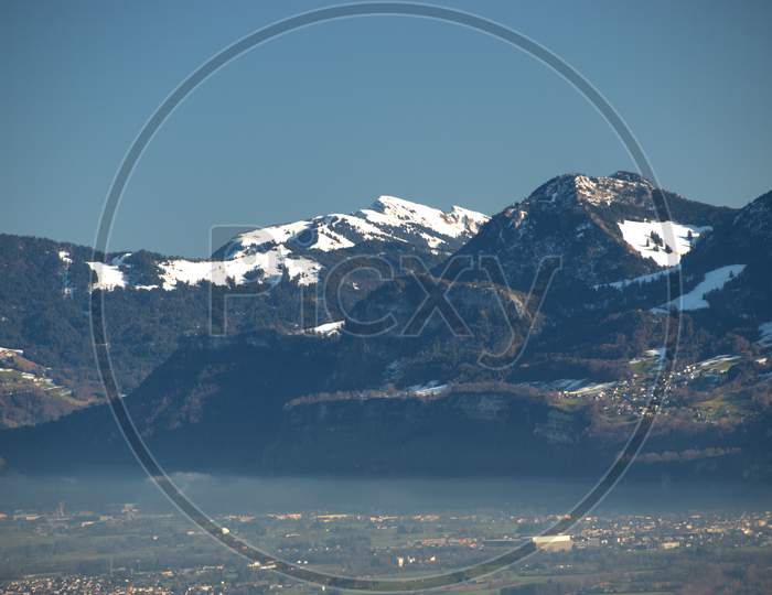 Snow Covered Austrian Alps Seen From Gais In Switzerland 18.12.2020