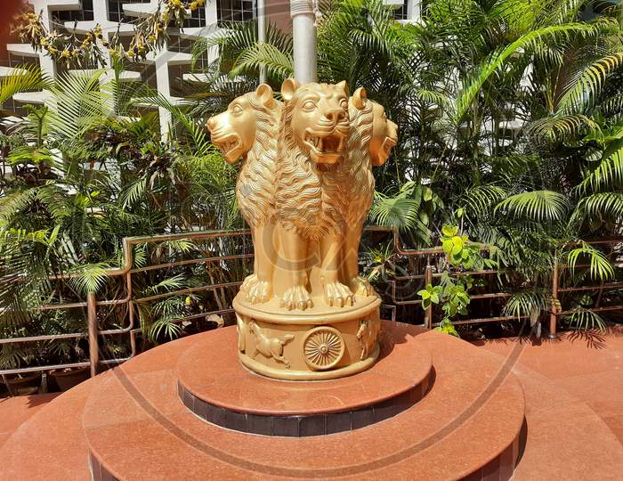 The State Emblem Of India, As The National Emblem Of Republic Of India Is Called, Is An Adaptation Of The Golden Color Four Lions Statue Capital Of Ashoka