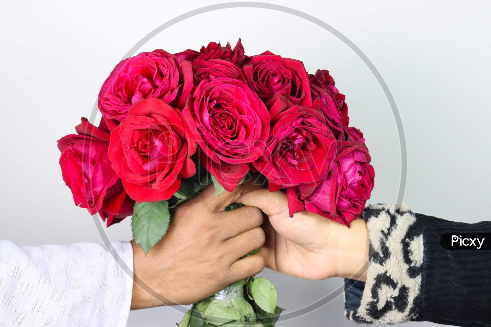 Lover Couple With Rose Bouquet