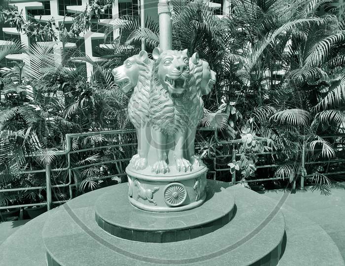 The State Emblem Of India, As The National Emblem Of Republic Of India Is Called, Is An Adaptation Of The Golden Color Four Lions Statue Capital Of Ashoka