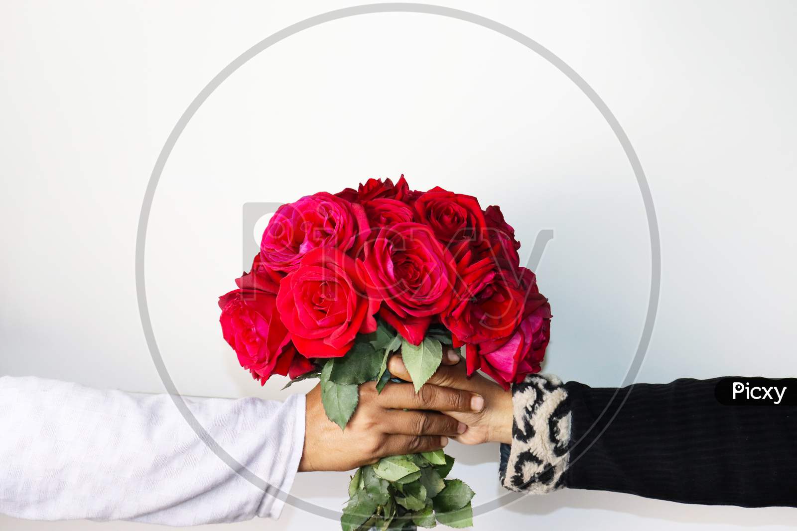 Lover Couple With Rose Bouquet