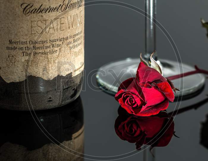 Rose Wine Red Romantic Bottle Drink Glass