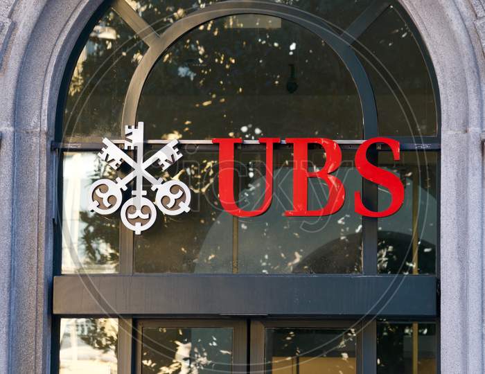 Ubs Sign Hanging In Front Of Bank Bulding In Locarno