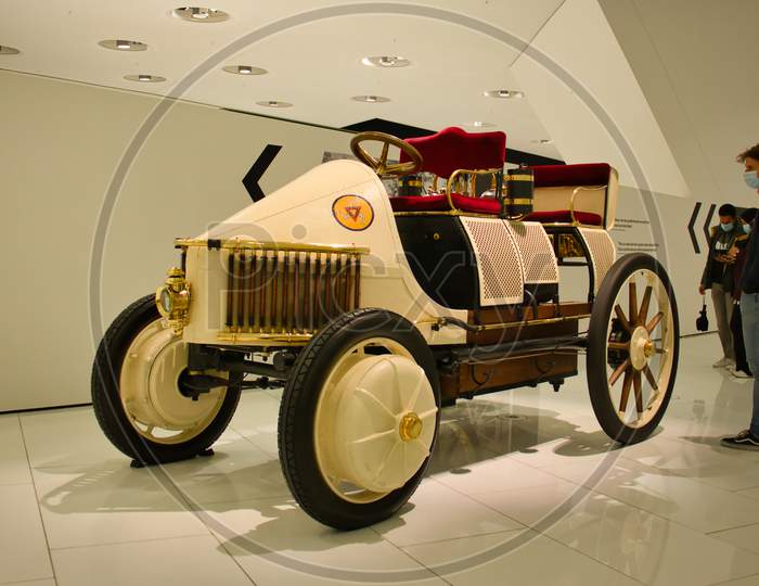 Vintage Car On Display In The Porsche Museum In Stuttgart, Germany.