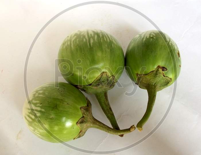 Fresh Green Vegetable Aubergine Brinjal -healthy food - Macro Image