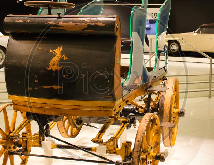 The P1, The First Porsche, Which Looks Like An Old Horse-Drawn Carriage. First Driven In 1898, The Car Was Placed In Storage In Vienna In 1902 Where It Sat Until 2014.