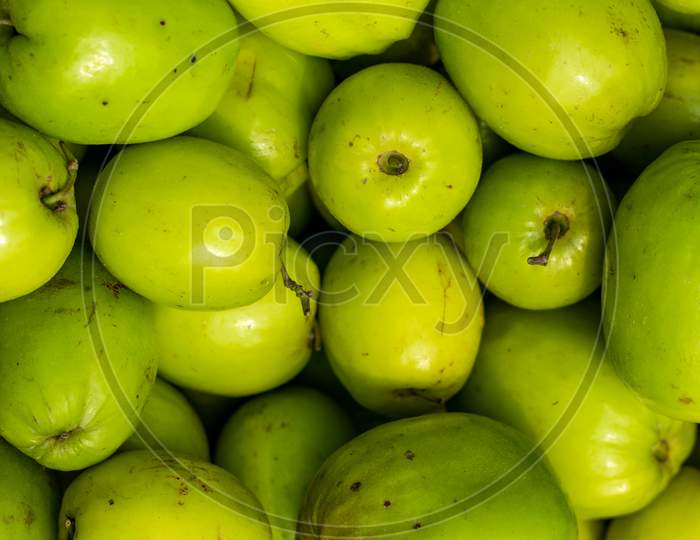 Green Jujube, Apple Kul Or Kul Boroi Or Plums Closeup