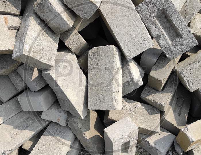 Pile of Cement bricks block or concrete construction materials