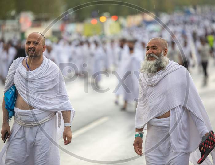 Old Man In Hajj Season Pilgrims In Day Time, Performing Hajj, Mina Mecca , Saudi Arabia, August 2019